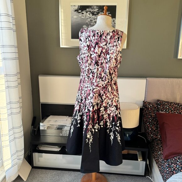 / White House Black Market Black Floral Printed High Low Party Dress US 10 - Picture 10 of 11